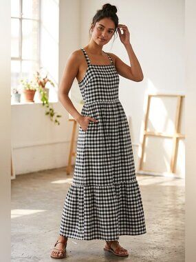 LOFT Black and White 100% cotton Midi Dress Size 2